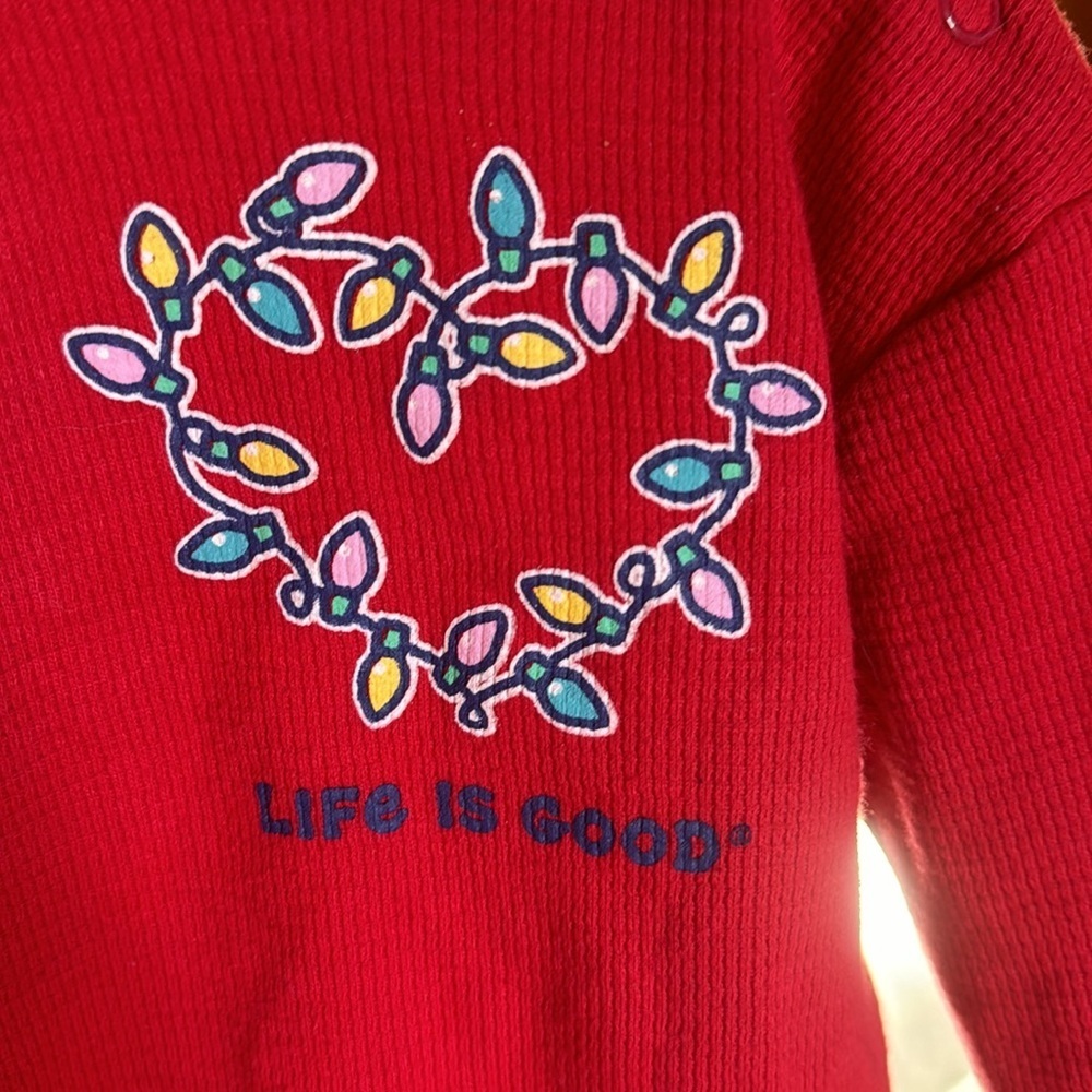 Life Is Good Baby Christmas Lights Heart Thermal Waffle Knit Bodysuit 0-3M - Picture 2 of 9